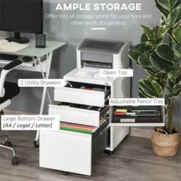 Havendro 3 Drawer Lockable Metal Filing Cabinet White - Size: 100 cm x 60 cm