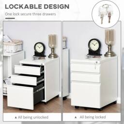 Havendro 3 Drawer Lockable Metal Filing Cabinet White - Size: 100 cm x 60 cm - thumbnail 3