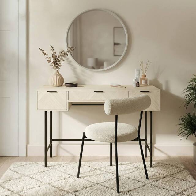 OHS Chevron Wood Dressing Table 3 Drawer Vanity Makeup Desk in Light Stone - image 1