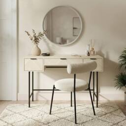 OHS Chevron Wood Dressing Table 3 Drawer Vanity Makeup Desk in Light Stone - thumbnail 1