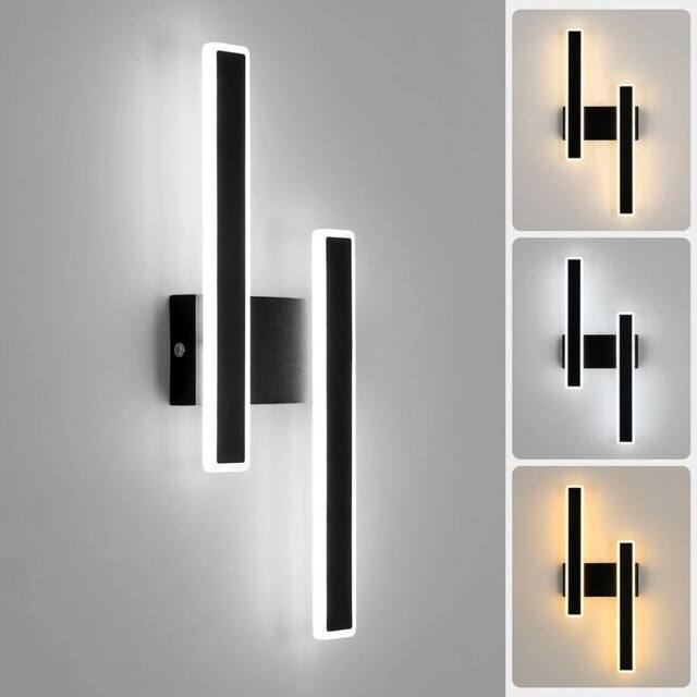 Goeco LED Wall Light, Creative Long Parallel Wall Light 3 Colour Temperature in Black - image 1