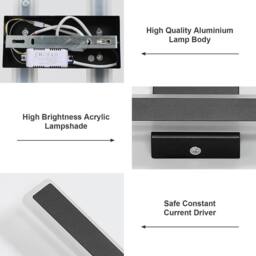 Goeco LED Wall Light, Creative Long Parallel Wall Light 3 Colour Temperature in Black - thumbnail 4