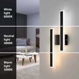 Goeco LED Wall Light, Creative Long Parallel Wall Light 3 Colour Temperature in Black - thumbnail 2