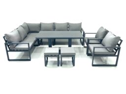 Fimous Aluminum Outdoor Garden Furniture Set Corner Sofa 2 Chair 2 Small Footstool Adjustable Rising Lifting Dining Table Sets Dark Grey - thumbnail 2