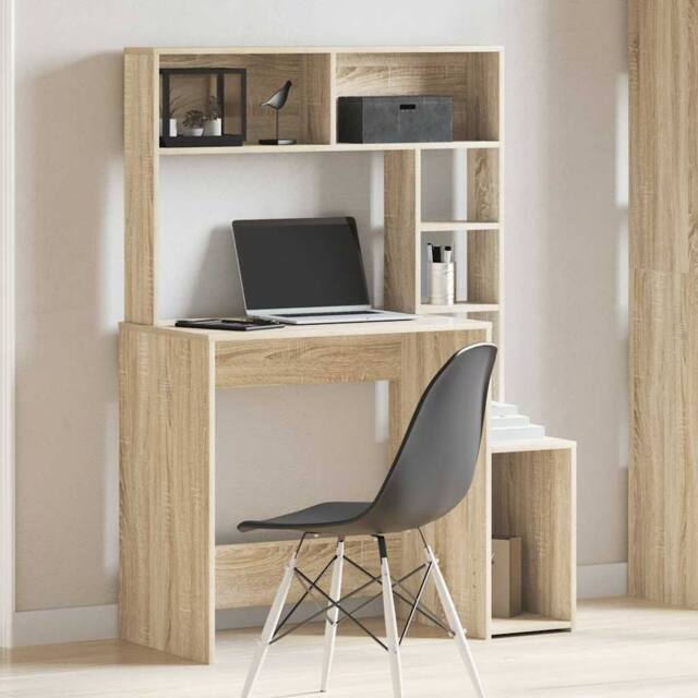 Berkfield Home Decorative Desk with Shelves Sonoma Oak 100x45x140 cm Engineered Wood in Light Brown - Size: 100 x 45 x 140 cm - image 1