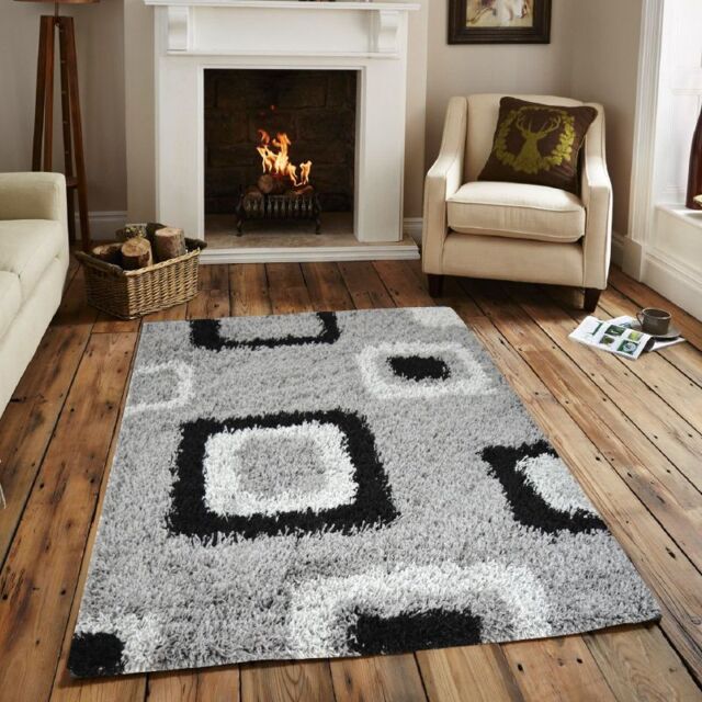 Bravich LTD Geometric Boxed Thick Shaggy Rug - California in Grey - Size: 60 cm x 110 cm