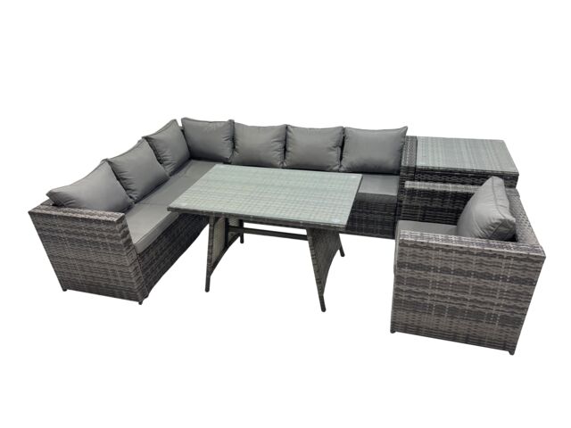 Fimous 7-seater Dining Table Patio Garden Furniture Set with Chair Side Table in Dark Grey - image 1