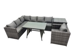 Fimous 7-seater Dining Table Patio Garden Furniture Set with Chair Side Table in Dark Grey - thumbnail 1