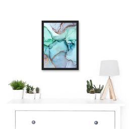 Artery8 Abstract Paint Cool Colours Pastel Green Blue Purple Water Effect Artwork Framed Wall Art Print A4 in Black - thumbnail 2