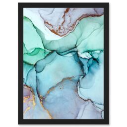 Artery8 Abstract Paint Cool Colours Pastel Green Blue Purple Water Effect Artwork Framed Wall Art Print A4 in Black - thumbnail 1