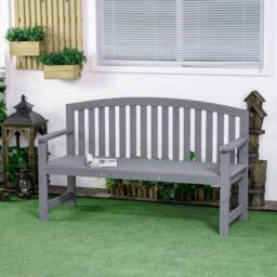 OUTSUNNY Wooden Garden Bench 2 Seater Slatted Seat with Arm for Park Patio Grey - thumbnail 1
