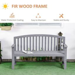OUTSUNNY Wooden Garden Bench 2 Seater Slatted Seat with Arm for Park Patio Grey - thumbnail 5