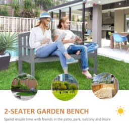 OUTSUNNY Wooden Garden Bench 2 Seater Slatted Seat with Arm for Park Patio Grey - thumbnail 4