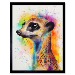 "Artery8 Wall Art Print Meerkat Multicoloured Portrait Watercolour Painting Art Framed in Black - Size: W12"" x H16""" - thumbnail 1