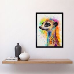 "Artery8 Wall Art Print Meerkat Multicoloured Portrait Watercolour Painting Art Framed in Black - Size: W12"" x H16""" - thumbnail 2