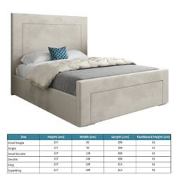 KDMD Lyminge Upholstered Beige Soft Velvet Designer Bed Frame in Cream - Size: Double - thumbnail 7