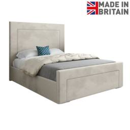 KDMD Lyminge Upholstered Beige Soft Velvet Designer Bed Frame in Cream - Size: Double - thumbnail 3