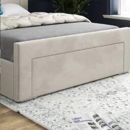 KDMD Lyminge Upholstered Beige Soft Velvet Designer Bed Frame in Cream - Size: Double - thumbnail 6