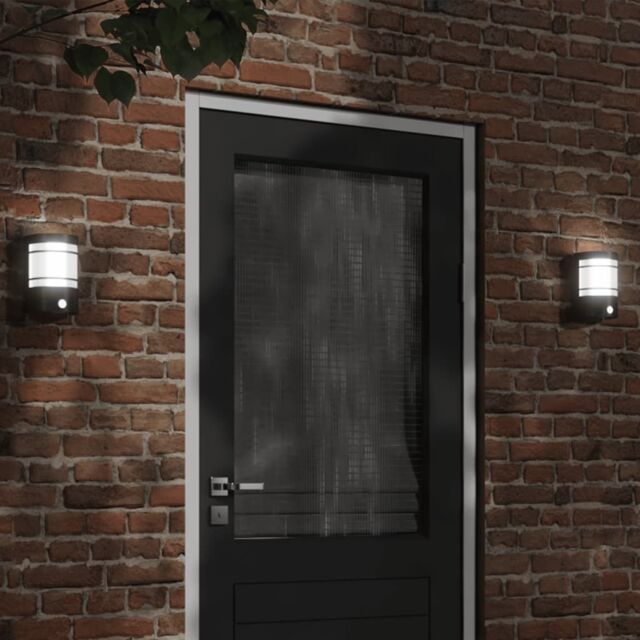 Berkfield Home Outdoor Wall Lights with Sensors 2pcs Black Stainless Steel - image 1