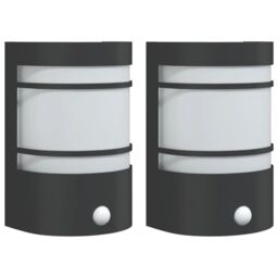 Berkfield Home Outdoor Wall Lights with Sensors 2pcs Black Stainless Steel - thumbnail 2