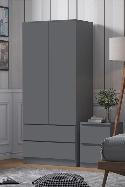 FWStyle Stora 2 Door 2 Drawer Wardrobe Dark Grey (H) 180.5 (W) 80 (D) 50cm - image 1