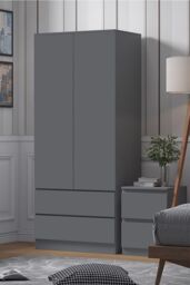 FWStyle Stora 2 Door 2 Drawer Wardrobe Dark Grey (H) 180.5 (W) 80 (D) 50cm - thumbnail 1