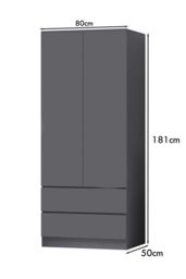 FWStyle Stora 2 Door 2 Drawer Wardrobe Dark Grey (H) 180.5 (W) 80 (D) 50cm - thumbnail 5