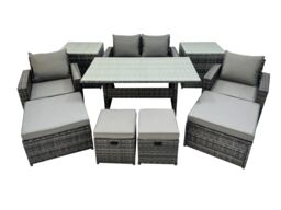 Fimous Outdoor Dining Table Double Seat Sofa 2 Side Tables 4 Stools Set in Dark Grey - thumbnail 1