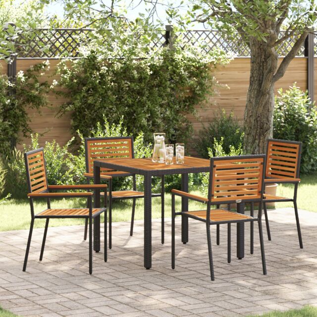 Berkfield Home 5 Piece Garden Dining Set Black Poly Rattan Acacia - image 1