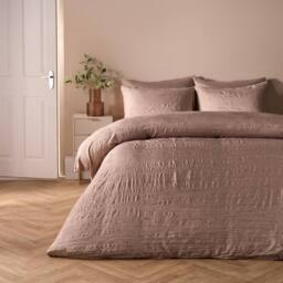 OHS Crinkle Bedding Set Microfibre Duvet Cover with Pillowcase in Bronze - Size: Single - thumbnail 1