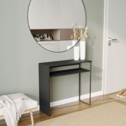 EONLION 80cm Black Wooden & Steel Console Display Table Living Room w/ Storage Shelf