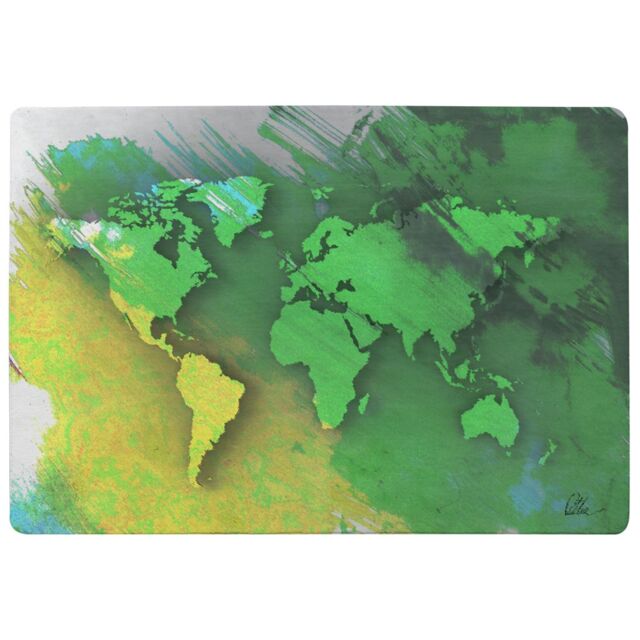 Benjamin Tate Design World Map Yellow & Green Rug in Natural - Size: Large - image 1