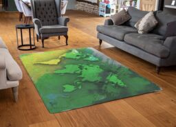 Benjamin Tate Design World Map Yellow & Green Rug in Natural - Size: Large - thumbnail 2