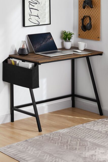 Home Discount Vida Designs Brooklyn Small Computer Desk Storage Office Study Gaming Table in Dark Brown - image 1