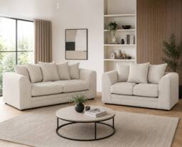 SquareBoxx Asher Jumbo Cord 3+2 Seater Sofa Set in Off-White
