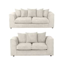 SquareBoxx Asher Jumbo Cord 3+2 Seater Sofa Set in Cream