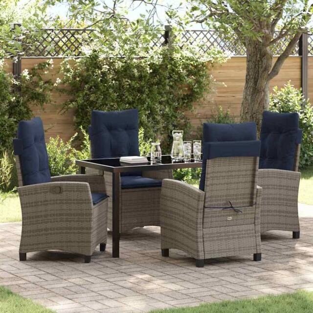 Berkfield Home Garden Dining Set with Cushion 5 pcs Grey Poly Rattan - image 1