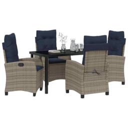 Berkfield Home Garden Dining Set with Cushion 5 pcs Grey Poly Rattan - thumbnail 3