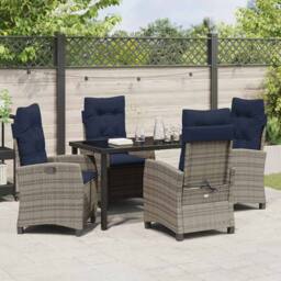 Berkfield Home Garden Dining Set with Cushion 5 pcs Grey Poly Rattan - thumbnail 4