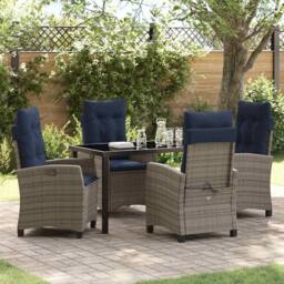 Berkfield Home Garden Dining Set with Cushion 5 pcs Grey Poly Rattan