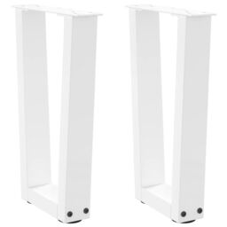 Berkfield Home Dining Table Legs V-Shape 2 pcs White 38x(42-43.3) cm Steel - thumbnail 1