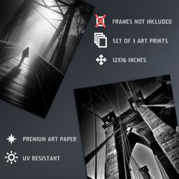 Artery8 Set of 3 Black & White Bridges Atmospheric Photographs in Different Angles Unframed Wall Art Living Room Poster Prints Pack - thumbnail 4