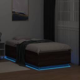 Berkfield Home Bed Frame with LED without Mattress Brown Oak 90x190 cm Single - thumbnail 4