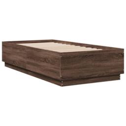 Berkfield Home Bed Frame with LED without Mattress Brown Oak 90x190 cm Single - thumbnail 3