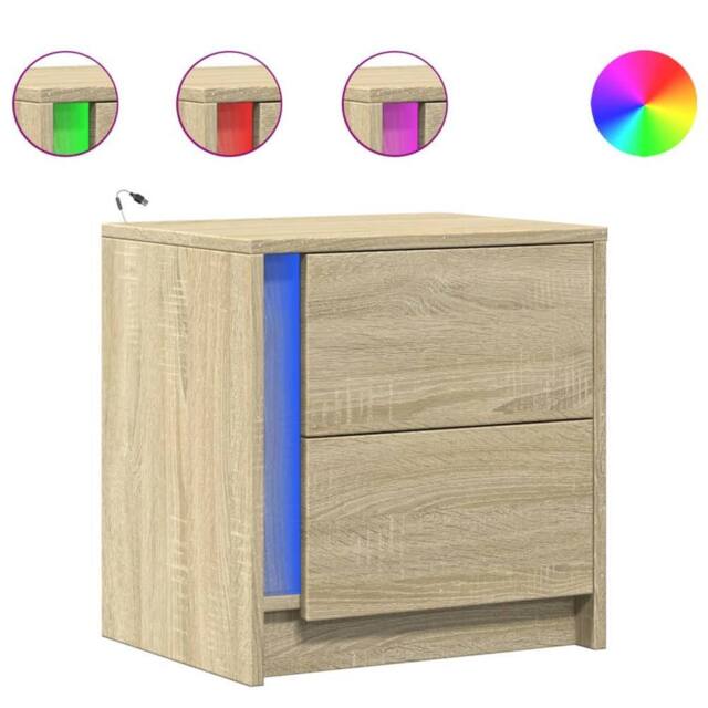 Berkfield Home Bedside Cabinets with LED Lights 2 pcs Sonoma Oak Engineered Wood in Natural - image 1