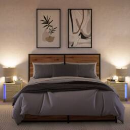 Berkfield Home Bedside Cabinets with LED Lights 2 pcs Sonoma Oak Engineered Wood in Natural - thumbnail 5