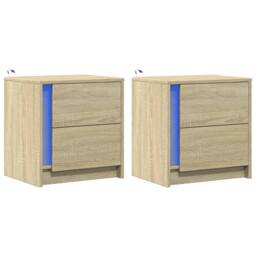 Berkfield Home Bedside Cabinets with LED Lights 2 pcs Sonoma Oak Engineered Wood in Natural - thumbnail 3