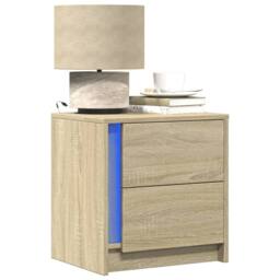 Berkfield Home Bedside Cabinets with LED Lights 2 pcs Sonoma Oak Engineered Wood in Natural - thumbnail 2