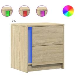 Berkfield Home Bedside Cabinets with LED Lights 2 pcs Sonoma Oak Engineered Wood in Natural - thumbnail 1