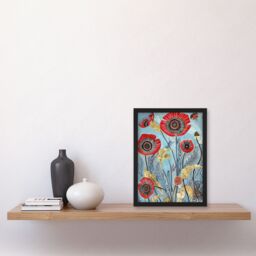 "Artery8 Poppy Flowers Modern Folk Art Painting Quirky Framed Art Print in Blue - Size: W12"" x H16""" - thumbnail 4